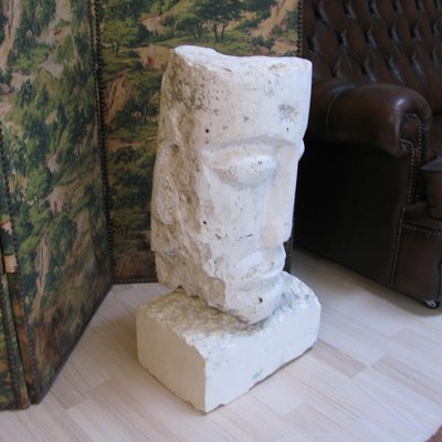 Cubist Carved Stone Sculpture of Man's Head by Mihai Vatamanu, 1960s-YGE-864592