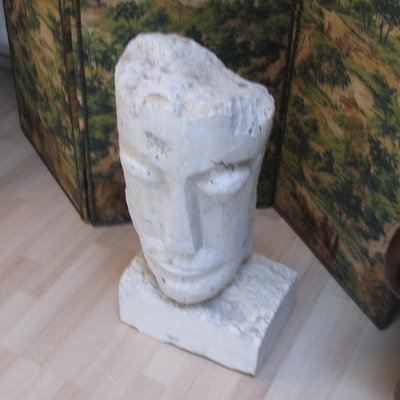 Cubist Carved Stone Sculpture of Man's Head by Mihai Vatamanu, 1960s-YGE-864592