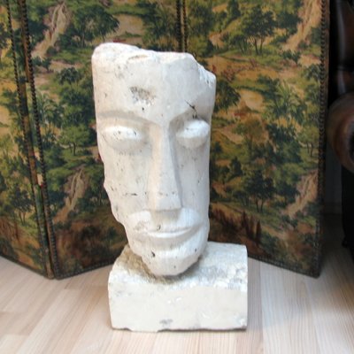 Cubist Carved Stone Sculpture of Man's Head by Mihai Vatamanu, 1960s-YGE-864592