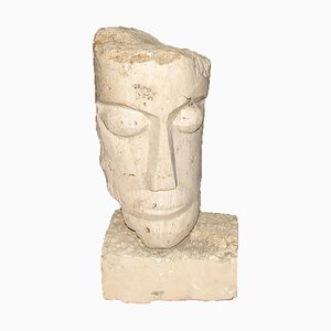 Cubist Carved Stone Sculpture of Man's Head by Mihai Vatamanu, 1960s-YGE-864592