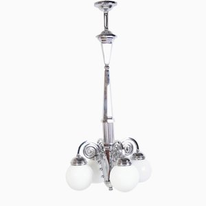 Cubist Chrome Chandelier, Czechoslovakia, 1920s-IND-2017530