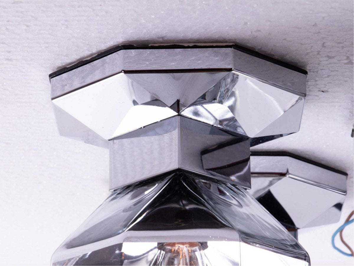 Cubist Chrome Flush Mounts or Sconces by Motoko Ishii for Staff, 1970s, Set of 9