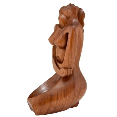 Cubist Hand Carved Wooden Sculpture of a Seated Nude France, 1960-KTN-840566