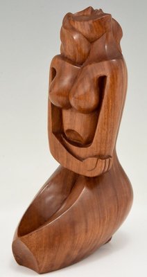 Cubist Hand Carved Wooden Sculpture of a Seated Nude France, 1960-KTN-840566