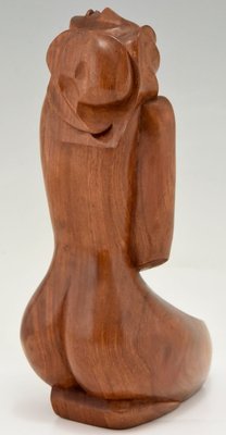 Cubist Hand Carved Wooden Sculpture of a Seated Nude France, 1960-KTN-840566