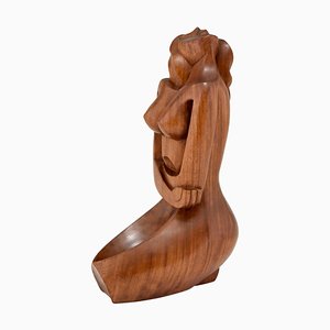 Cubist Hand Carved Wooden Sculpture of a Seated Nude France, 1960-KTN-840566