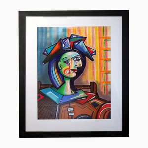 Cubist Portrait, Late 20th Century, Painting, Framed-YZB-1822514