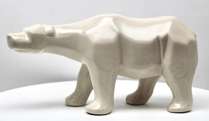 Cubist Style White Polar Bear with Crackle Glaze Ceramic Finish from L&V Ceram-MJY-1148775