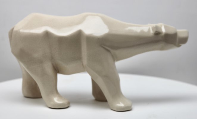 Cubist Style White Polar Bear with Crackle Glaze Ceramic Finish from L&V Ceram-MJY-1148775