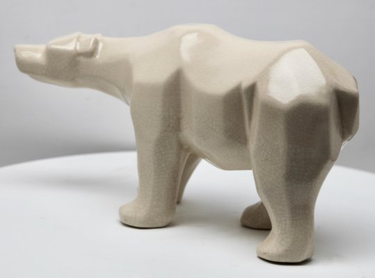 Cubist Style White Polar Bear with Crackle Glaze Ceramic Finish from L&V Ceram-MJY-1148775