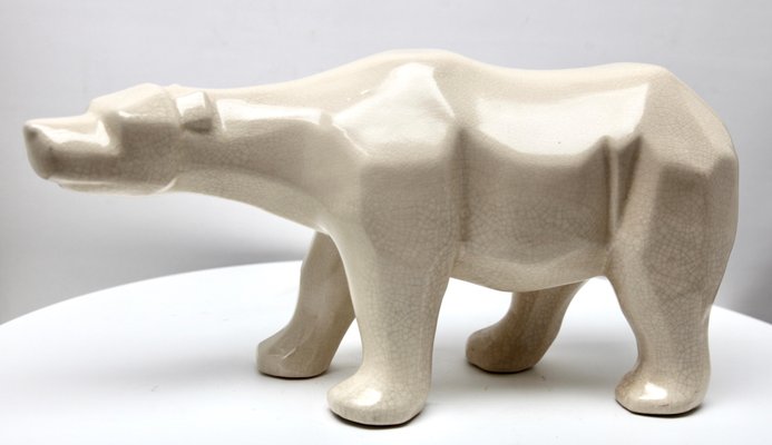 Cubist Style White Polar Bear with Crackle Glaze Ceramic Finish from L&V Ceram-MJY-1148775