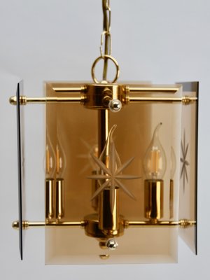 Cuboid Ceiling Center-Light with 4 Lamps Behind Bronzed Glass Panels-MJY-1149026