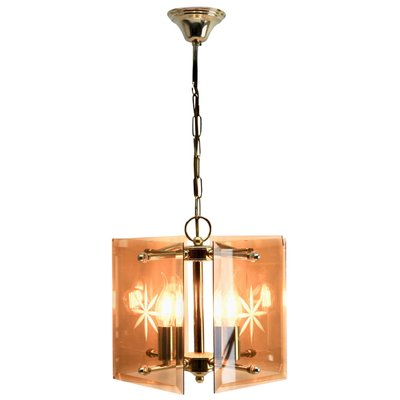 Cuboid Ceiling Center-Light with 4 Lamps Behind Bronzed Glass Panels-MJY-1149026