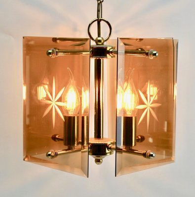 Cuboid Ceiling Center-Light with 4 Lamps Behind Bronzed Glass Panels-MJY-1149026