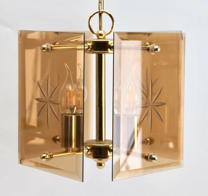 Cuboid Ceiling Center-Light with 4 Lamps Behind Bronzed Glass Panels-MJY-1149026