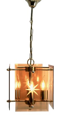 Cuboid Ceiling Center-Light with 4 Lamps Behind Bronzed Glass Panels-MJY-1149026