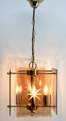 Cuboid Ceiling Center-Light with 4 Lamps Behind Bronzed Glass Panels-MJY-1149026