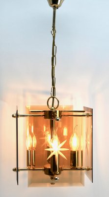 Cuboid Ceiling Center-Light with 4 Lamps Behind Bronzed Glass Panels-MJY-1149026