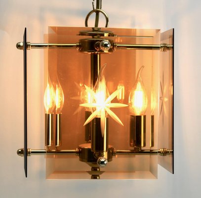 Cuboid Ceiling Center-Light with 4 Lamps Behind Bronzed Glass Panels-MJY-1149026