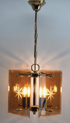 Cuboid Ceiling Center-Light with 4 Lamps Behind Bronzed Glass Panels-MJY-1149026