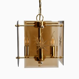 Cuboid Ceiling Center-Light with 4 Lamps Behind Bronzed Glass Panels-MJY-1149026