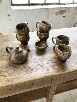 Cups and Teapot Set by André Bodin for Vallauris, 1960s, Set of 8-LCU-838684