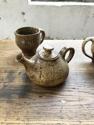 Cups and Teapot Set by André Bodin for Vallauris, 1960s, Set of 8-LCU-838684