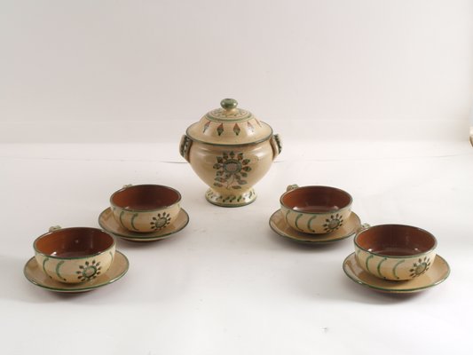 Cups with Container in Glazed Ceramic, 1920s, Set of 5-NJV-848106