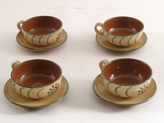 Cups with Container in Glazed Ceramic, 1920s, Set of 5-NJV-848106