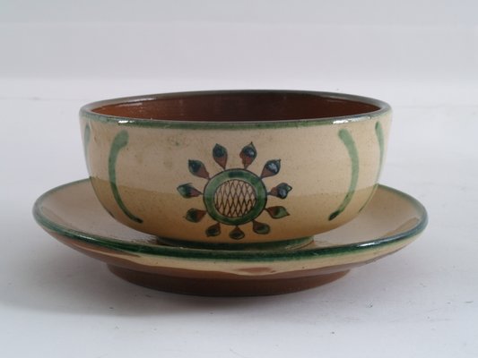 Cups with Container in Glazed Ceramic, 1920s, Set of 5-NJV-848106