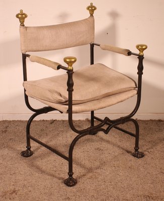 Curule Armchair in Wrought Iron and Bronze-HPU-2027662