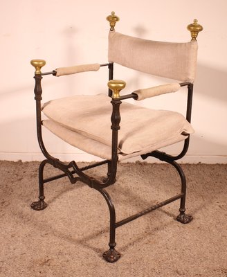 Curule Armchair in Wrought Iron and Bronze-HPU-2027662