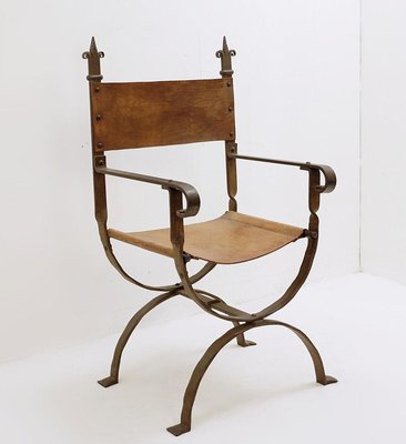 Curule Chair in Wrought Iron and Leather-NYF-2019068