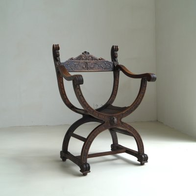 Curule or Dagobert Armchair in Walnut, Italy, 1910s-PRM-2034466