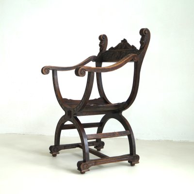 Curule or Dagobert Armchair in Walnut, Italy, 1910s-PRM-2034466