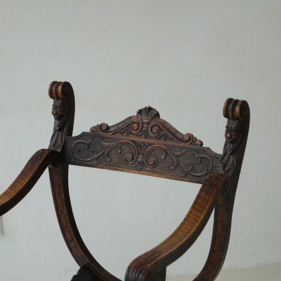 Curule or Dagobert Armchair in Walnut, Italy, 1910s-PRM-2034466