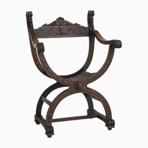 Curule or Dagobert Armchair in Walnut, Italy, 1910s-PRM-2034466