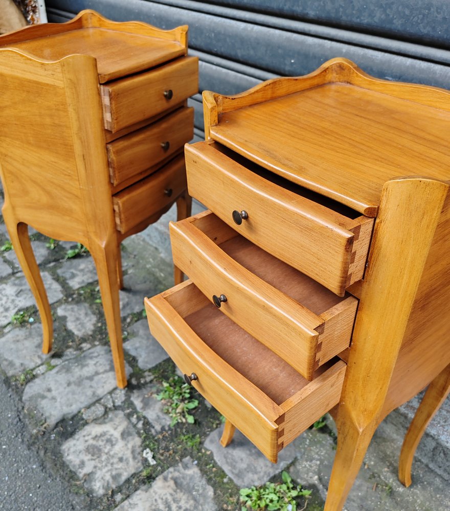 Curved Beech Bedside Tables, 1970s, Set of 2