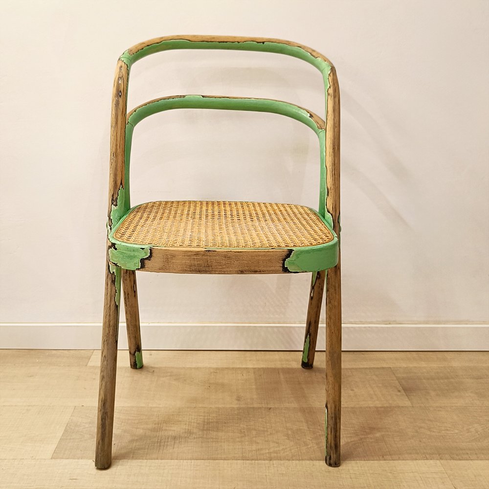 Curved Bentwood and Wicker Chair, 1970s