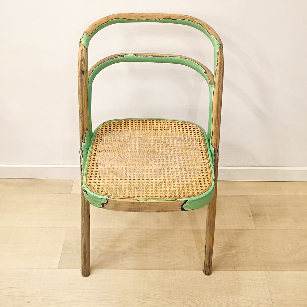 Curved Bentwood and Wicker Chair, 1970s