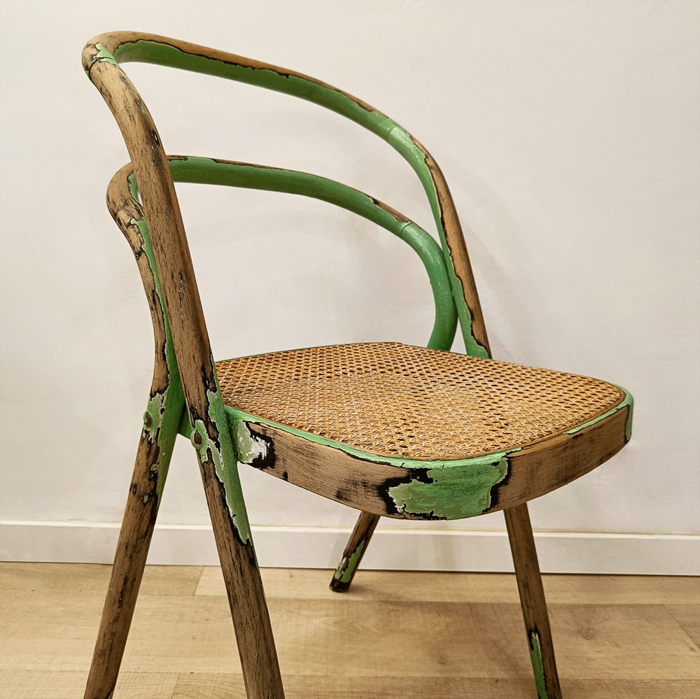 Curved Bentwood and Wicker Chair, 1970s