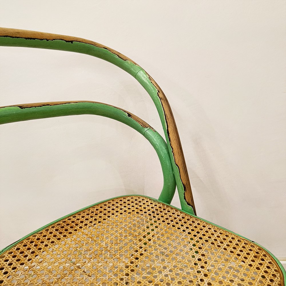 Curved Bentwood and Wicker Chair, 1970s