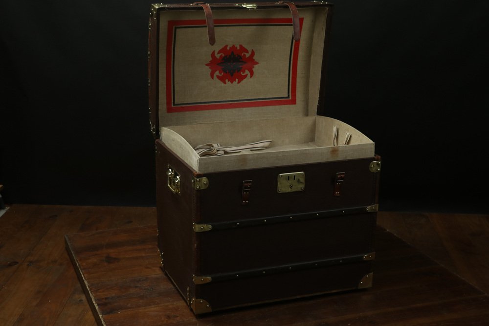 Curved Brown Canvas Trunk from Au Louvre