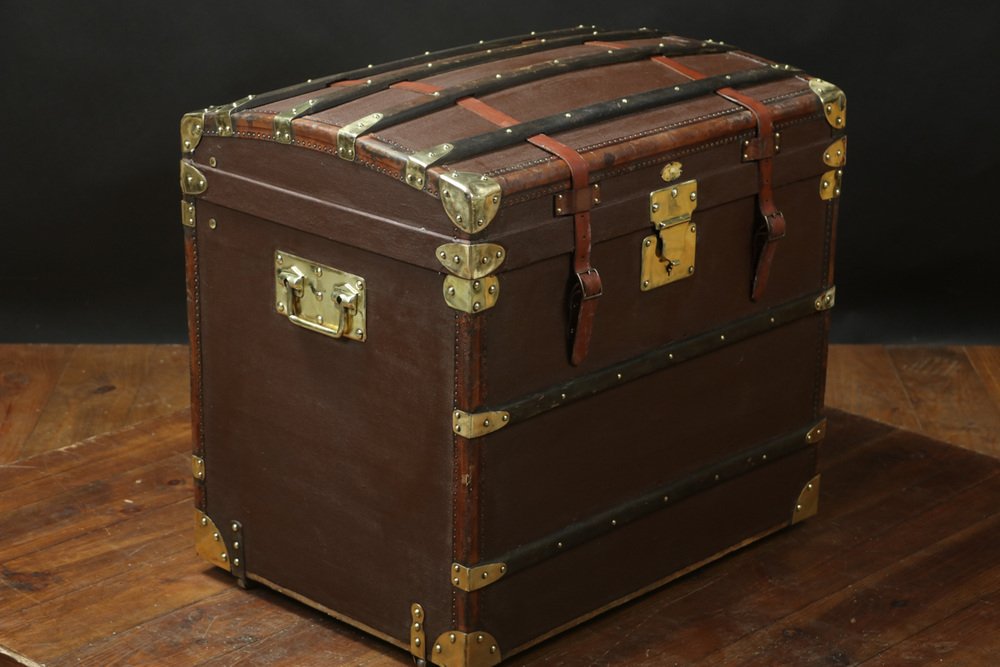 Curved Brown Canvas Trunk from Au Louvre