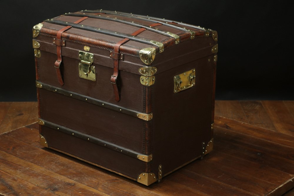 Curved Brown Canvas Trunk from Au Louvre