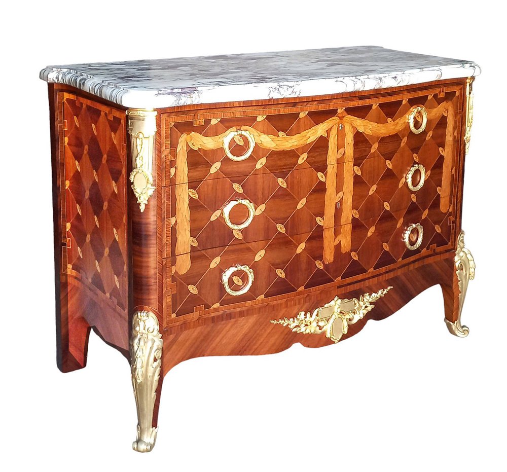 Curved Chest of Drawers in Marquetry, 1890s