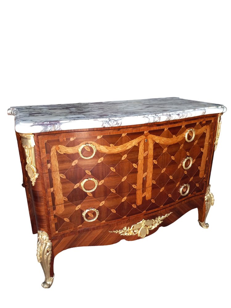 Curved Chest of Drawers in Marquetry, 1890s