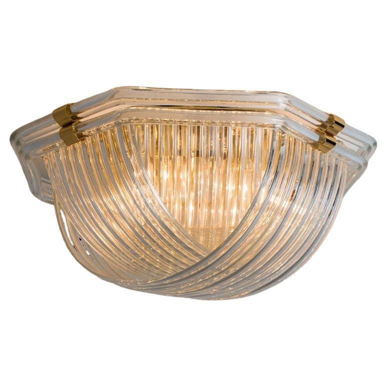 Curved Clear Gold Glass Messing Flush Mount from Venini, 1970