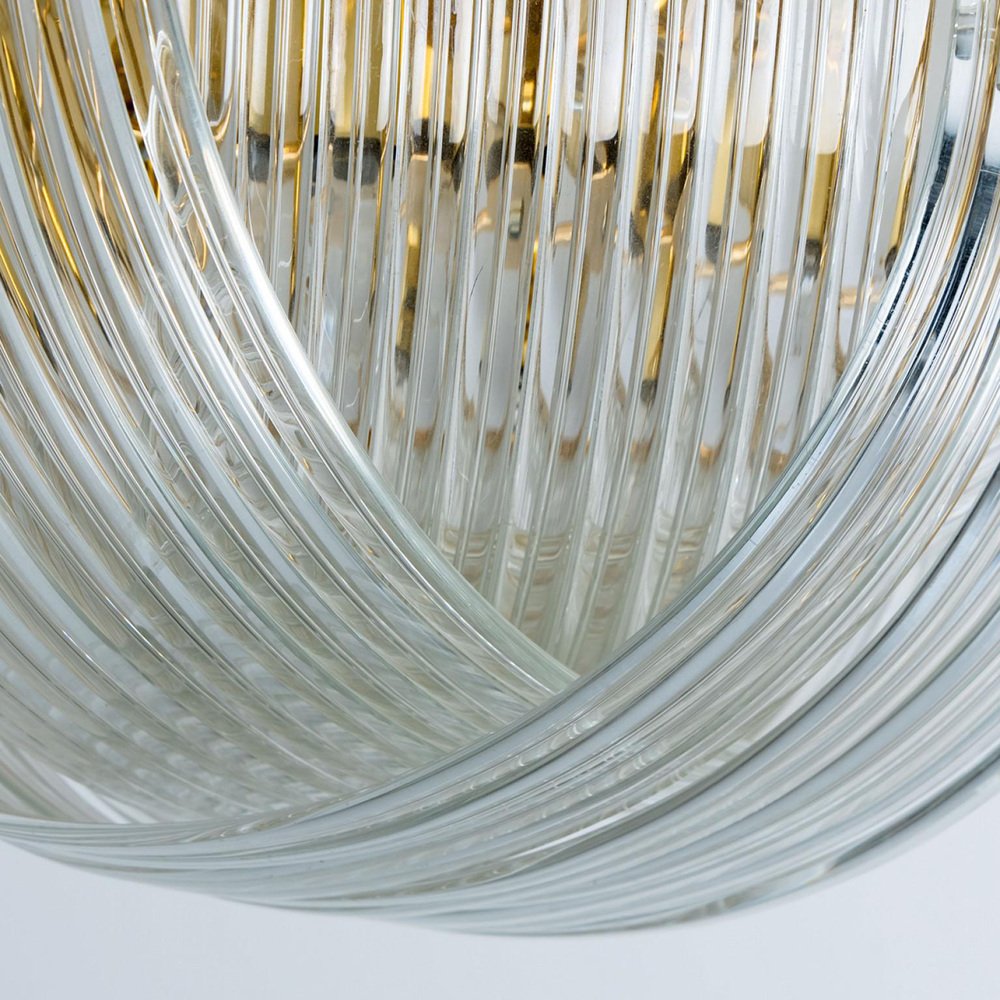 Curved Clear Gold Glass Messing Flush Mount from Venini, 1970