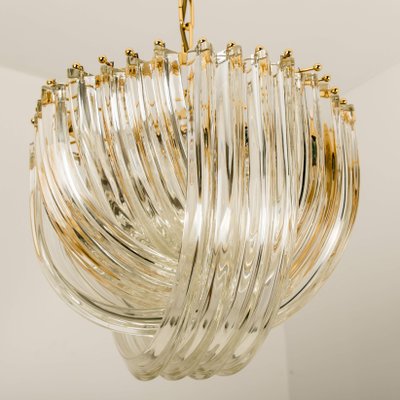 Curved Crystal Glass and Gilt Brass Chandeliers by Venini, Italy, 1970s, Set of 2-VDW-712785